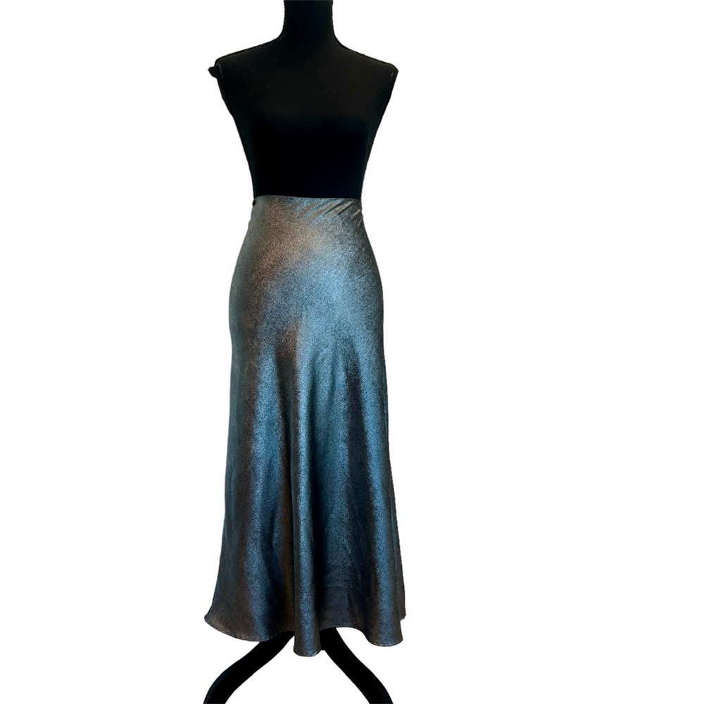 Steve Madden gray metallic silver midi slip skirt NWT